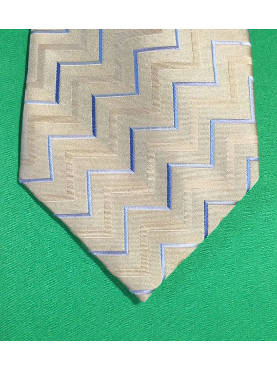 Pierre Cardin Tan and Blue Zig Zag Stripes Silk Standard Size Men's Tie - The Kennedy Collective Thrift - 