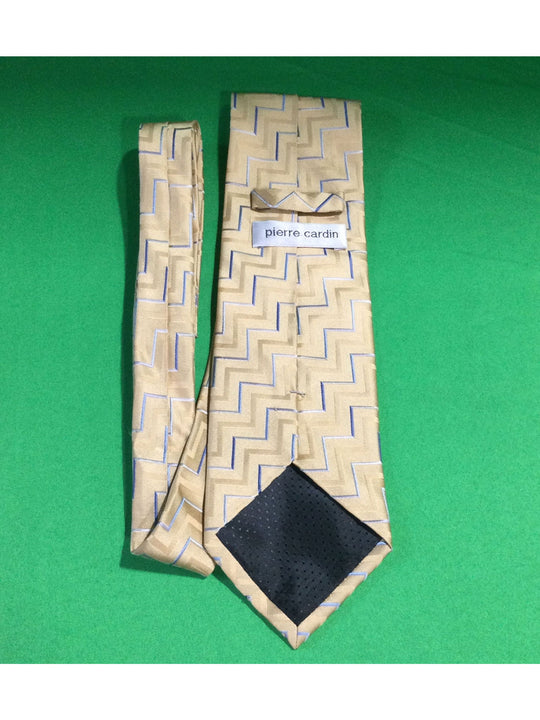 Pierre Cardin Tan and Blue Zig Zag Stripes Silk Standard Size Men's Tie - The Kennedy Collective Thrift - 