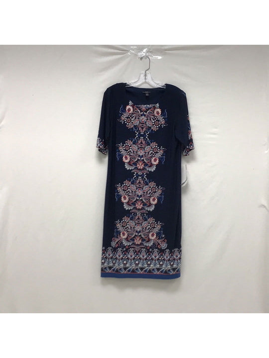 R & K Ladies Size 10 Navy Blue Multi Colored Long Length Dress - The Kennedy Collective Thrift - 
