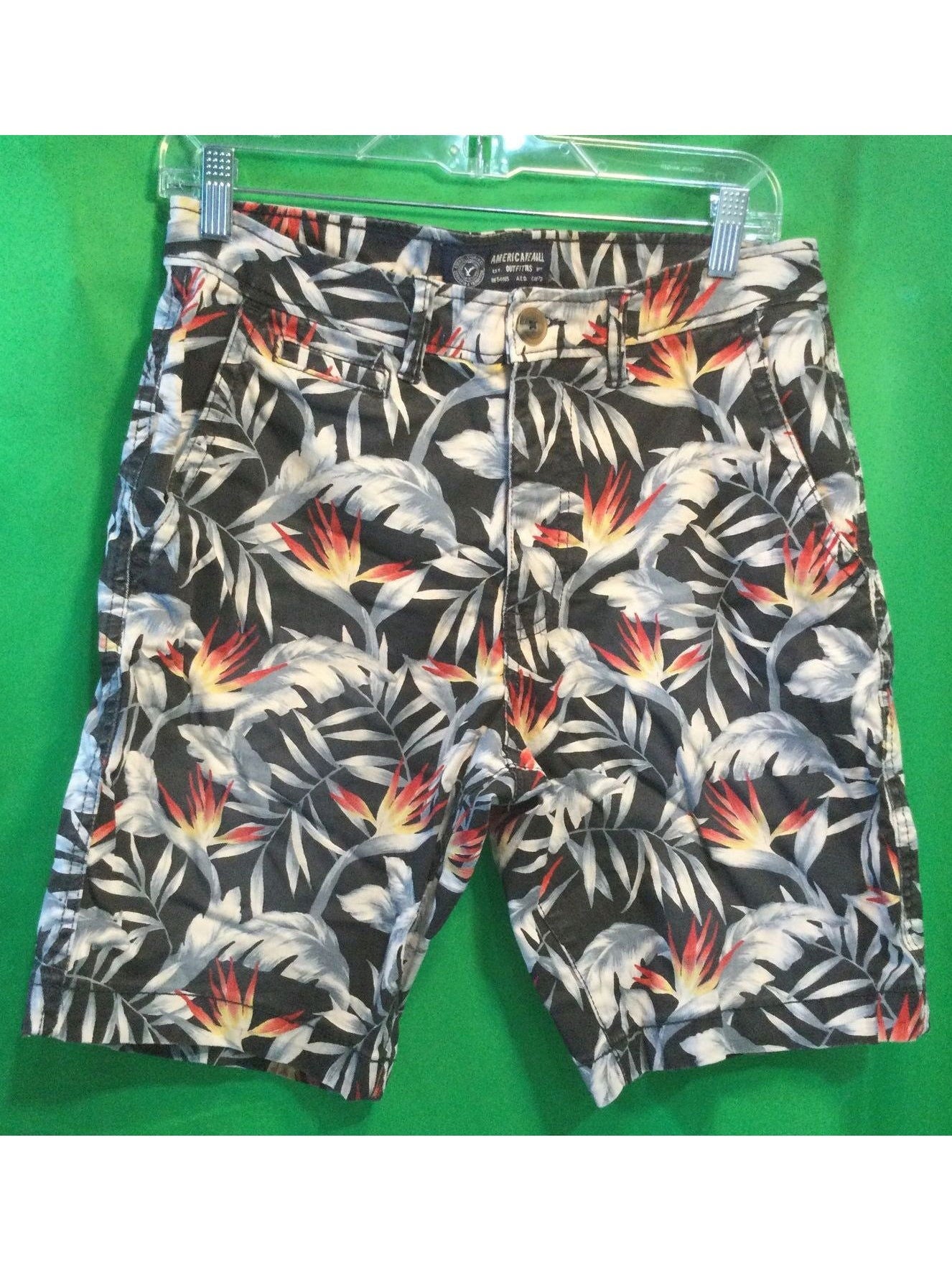 American Eagle Outfitters Black/Red Multicolor Leaf Print Cotton Shorts Size 31 - The Kennedy Collective Thrift - 