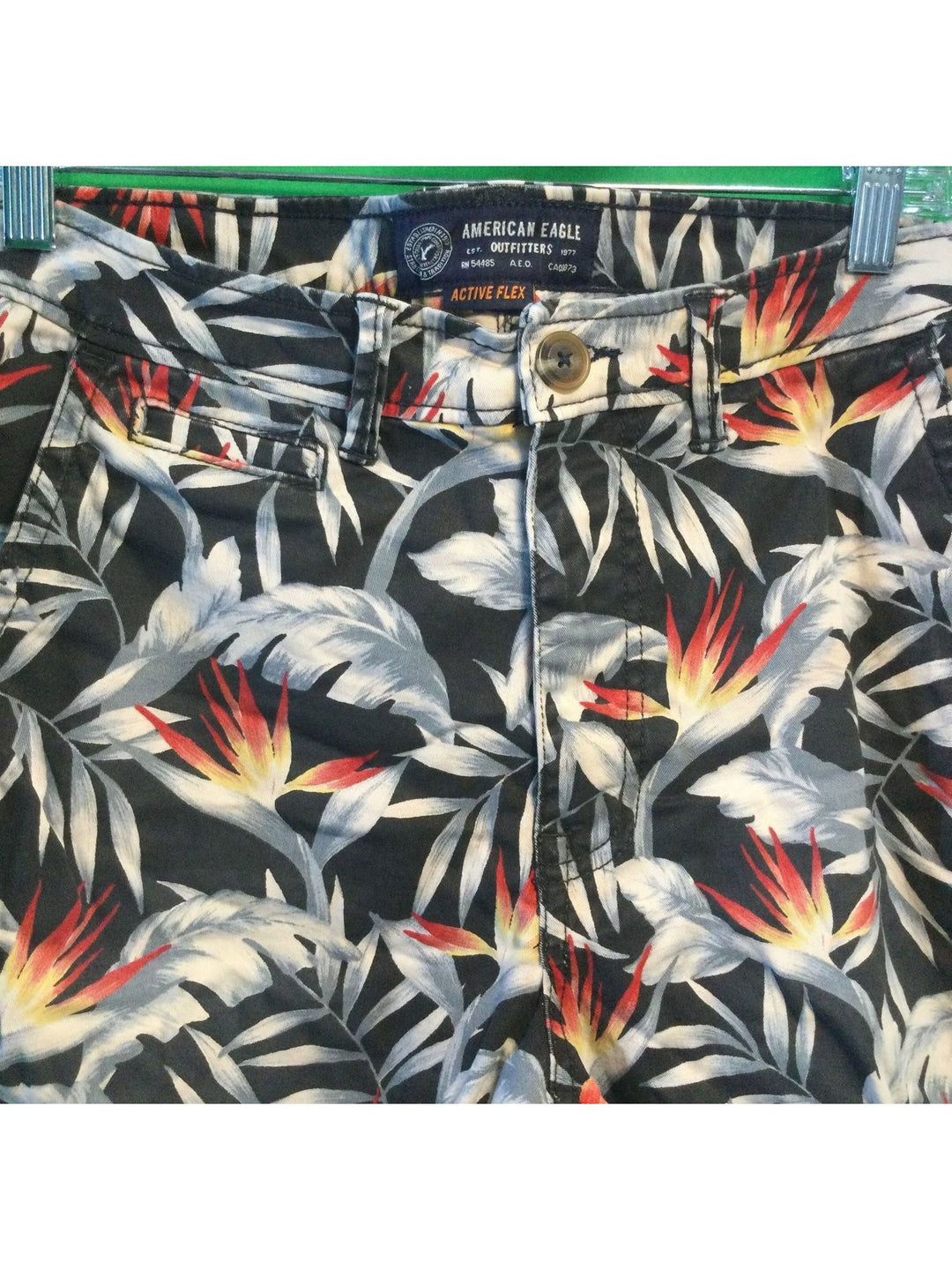 American Eagle Outfitters Black/Red Multicolor Leaf Print Cotton Shorts Size 31 - The Kennedy Collective Thrift - 