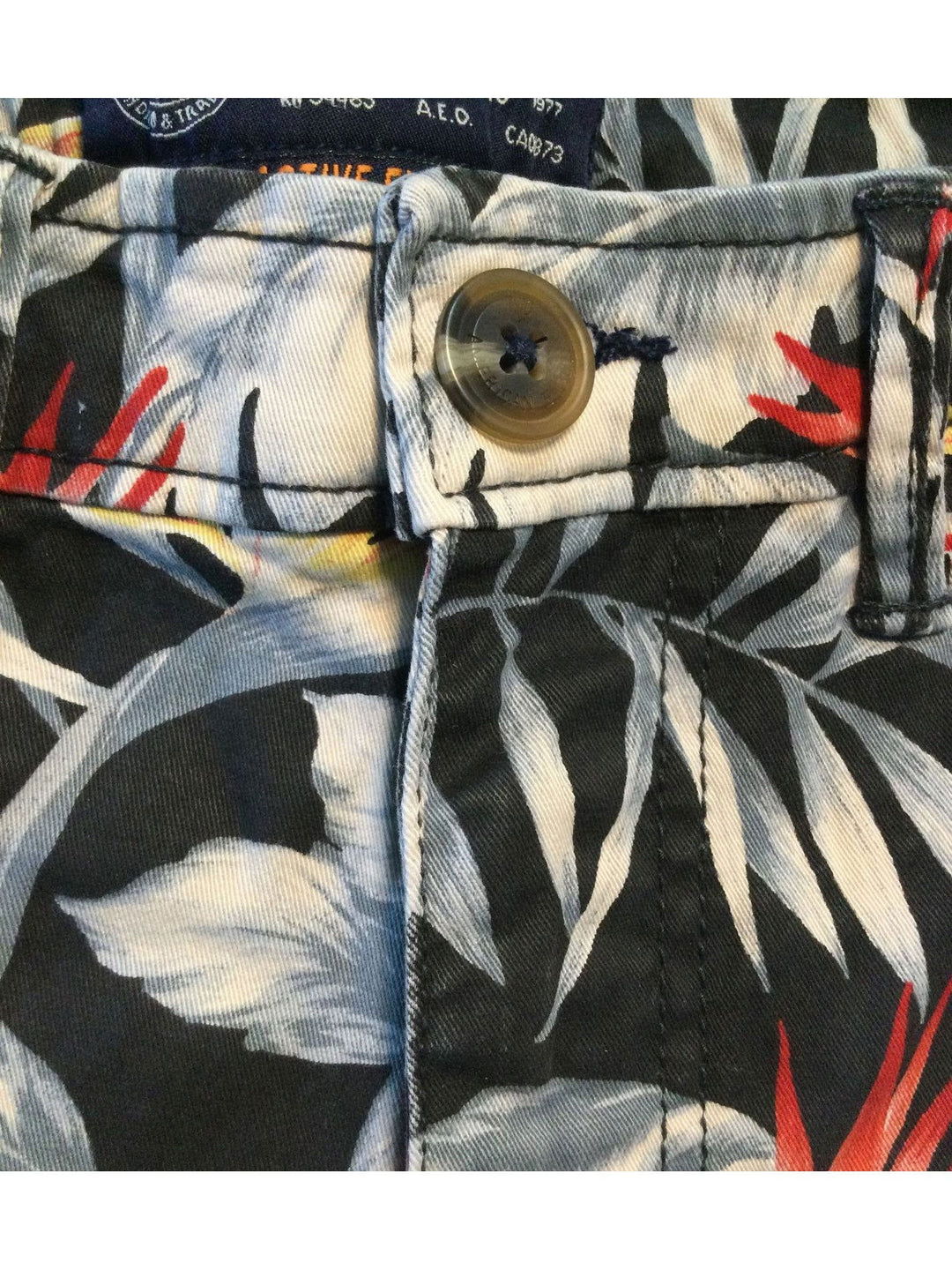 American Eagle Outfitters Black/Red Multicolor Leaf Print Cotton Shorts Size 31 - The Kennedy Collective Thrift - 