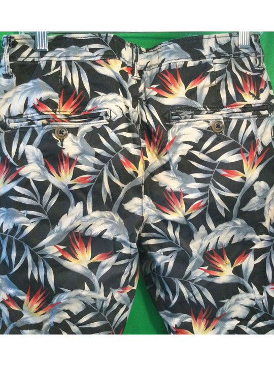 American Eagle Outfitters Black/Red Multicolor Leaf Print Cotton Shorts Size 31 - The Kennedy Collective Thrift - 