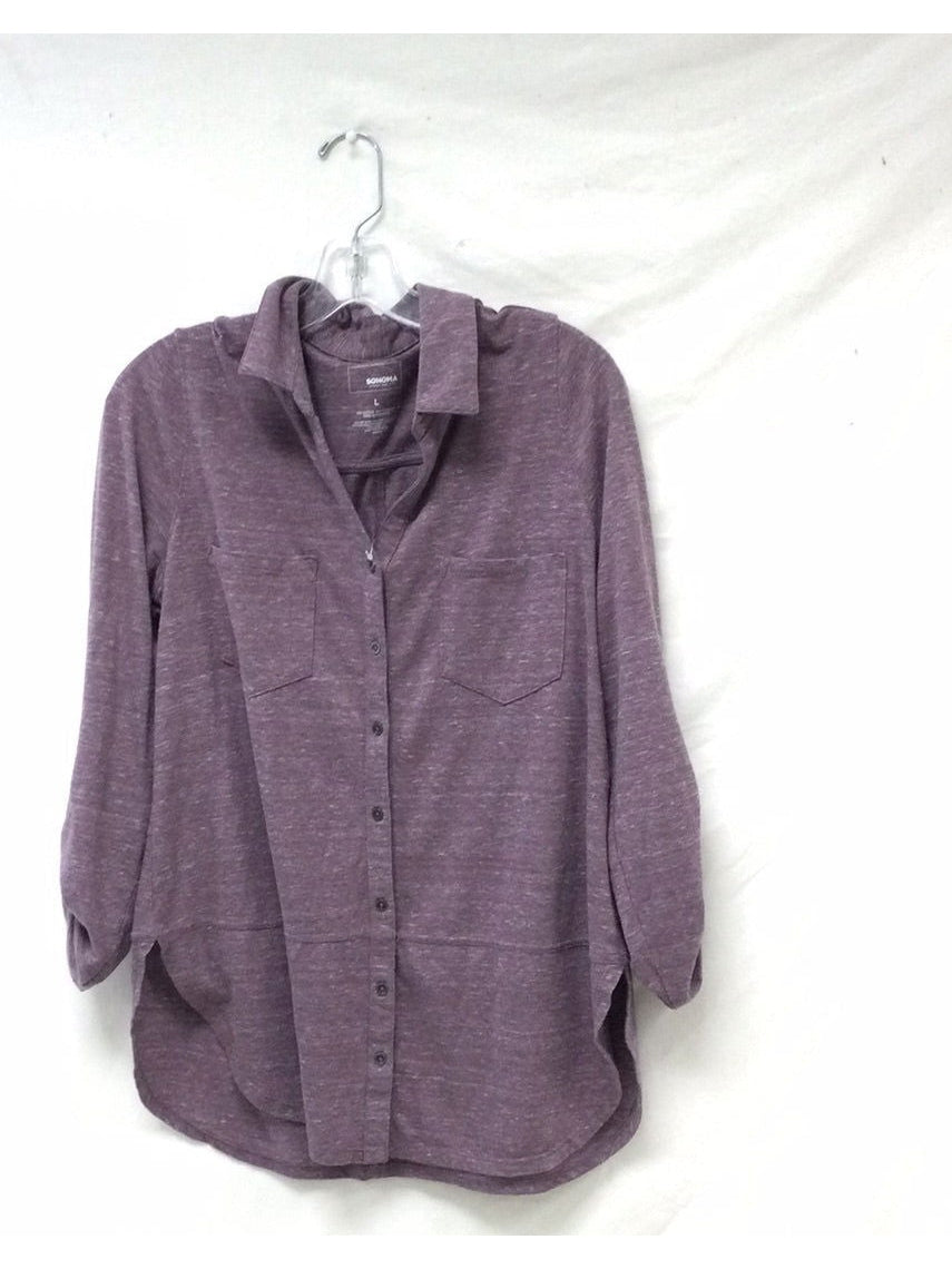 SONOMA  Women's  Button Up Blouse Top Long Sleeve  shirt Purple - The Kennedy Collective Thrift - 