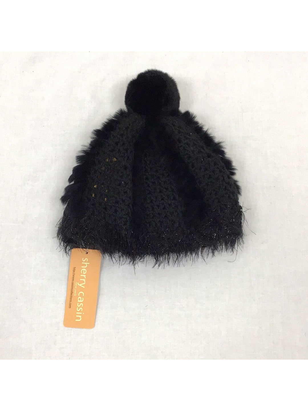 Sherry Cassin Real Fur Black Rabbit Pom Pom Winter Hat - The Kennedy Collective Thrift - 