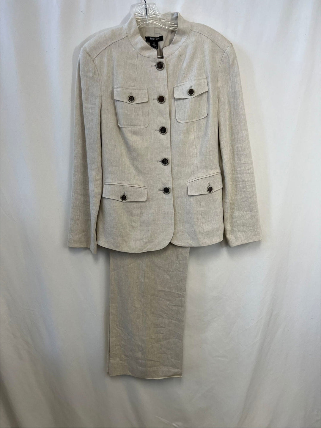 Style & Co. 2 - Piece Set - Ladies Cream long sleeved buttoned Jacket and long Pants size 10 - The Kennedy Collective Thrift - 