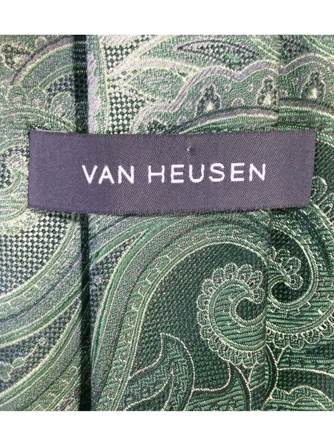 Van Heusen Silk Green Paisley Design Standard Size Men's Tie - The Kennedy Collective Thrift - 