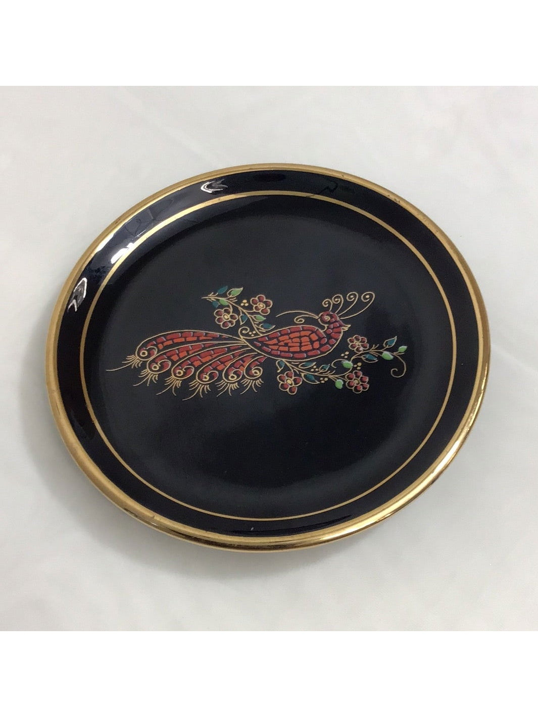 Vintage P Anapale Black with Bird Trinket Dish, 24k Trim - The Kennedy Collective Thrift - 