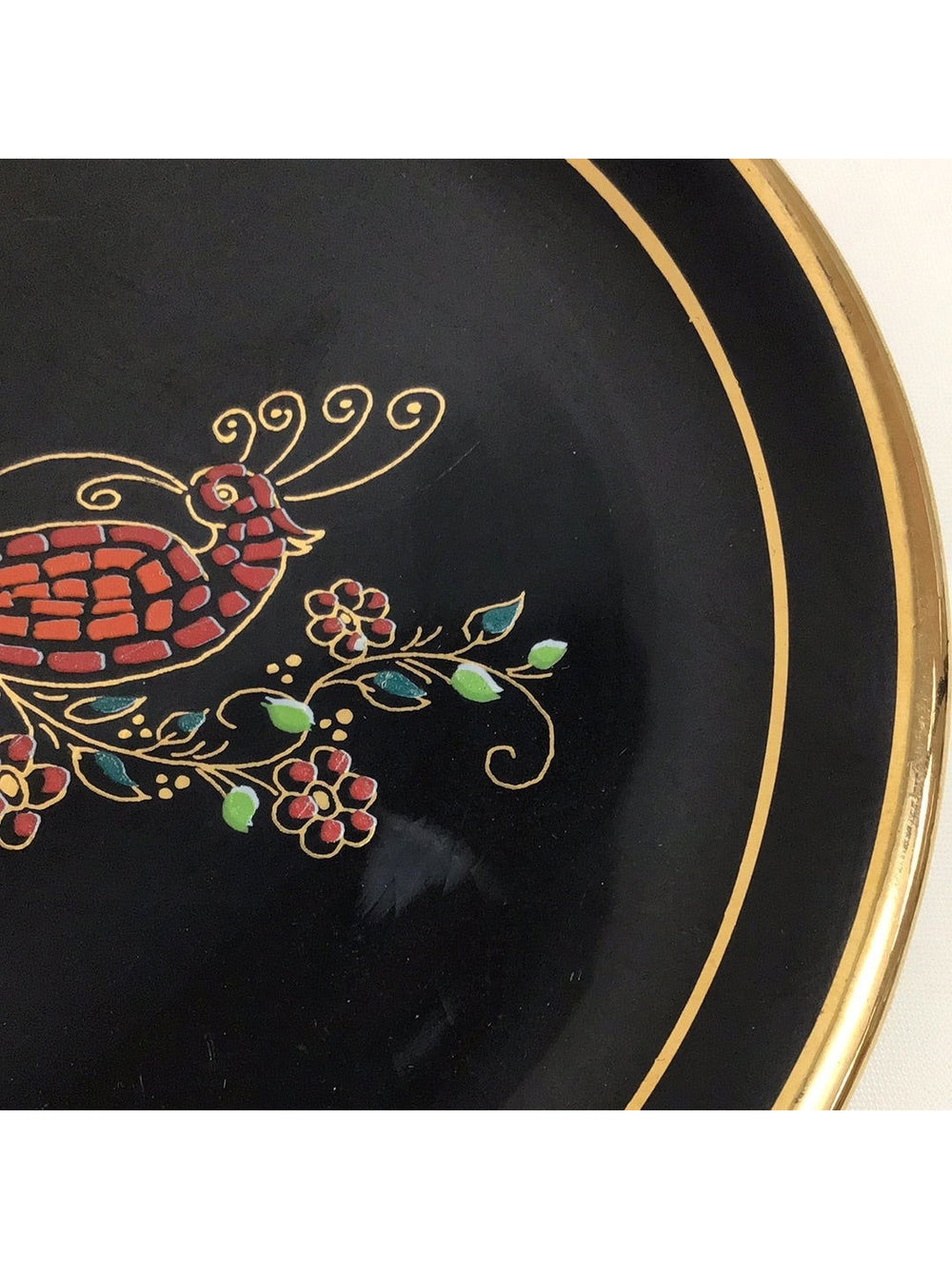 Vintage P Anapale Black with Bird Trinket Dish, 24k Trim - The Kennedy Collective Thrift - 