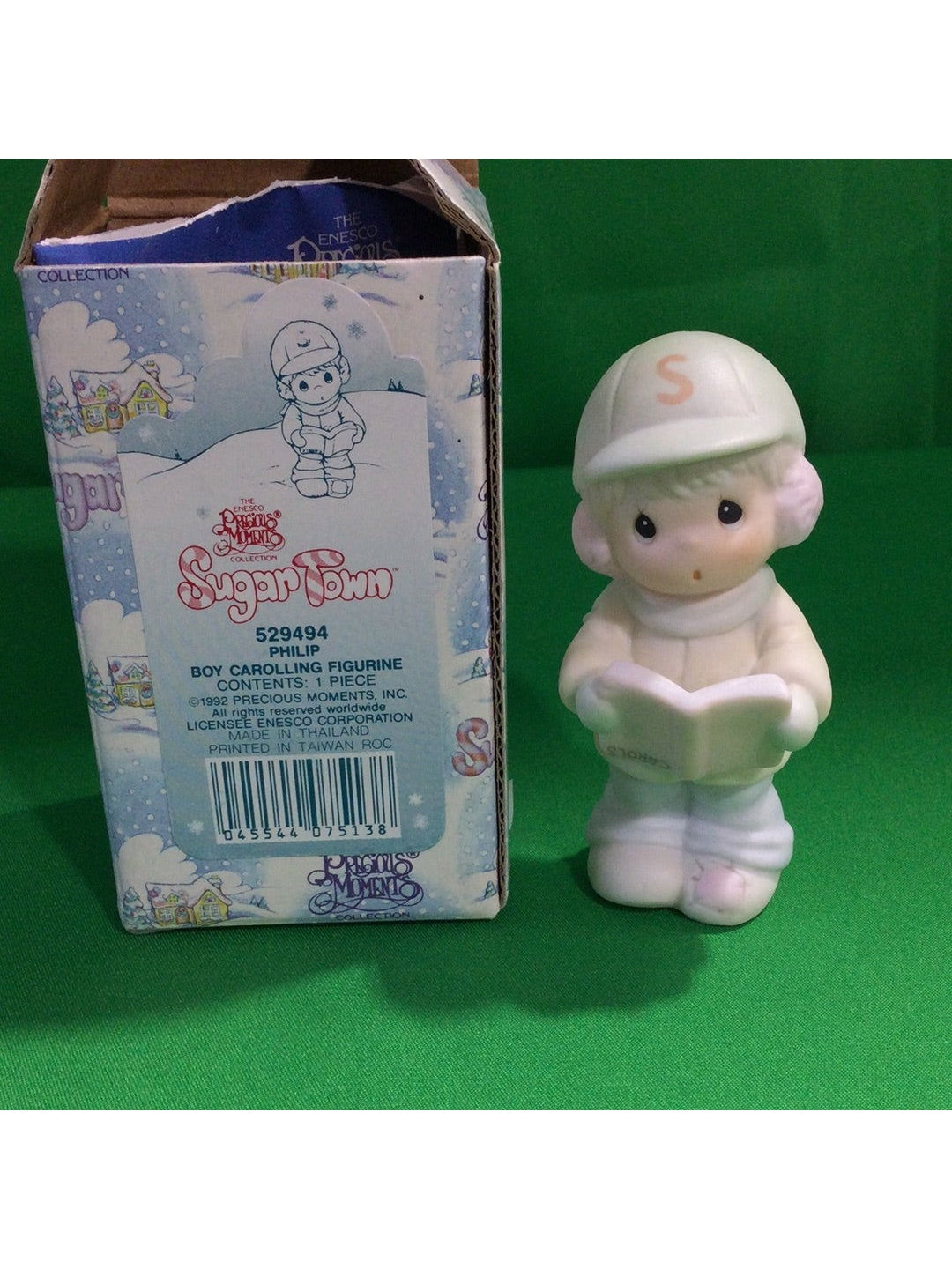 Vintage Precious Moments Sugar Town Philip Boy Caroling - In Box Figure - The Kennedy Collective Thrift - 