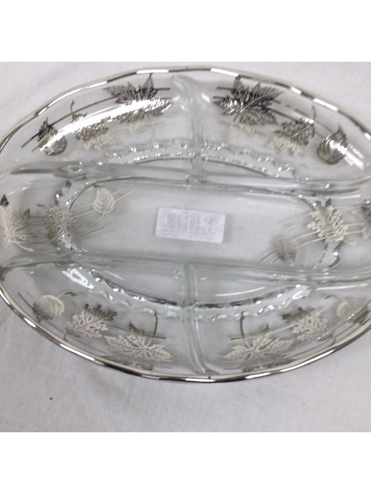Wolferman's Leaf Printed Oval Serving Glass - The Kennedy Collective Thrift - 