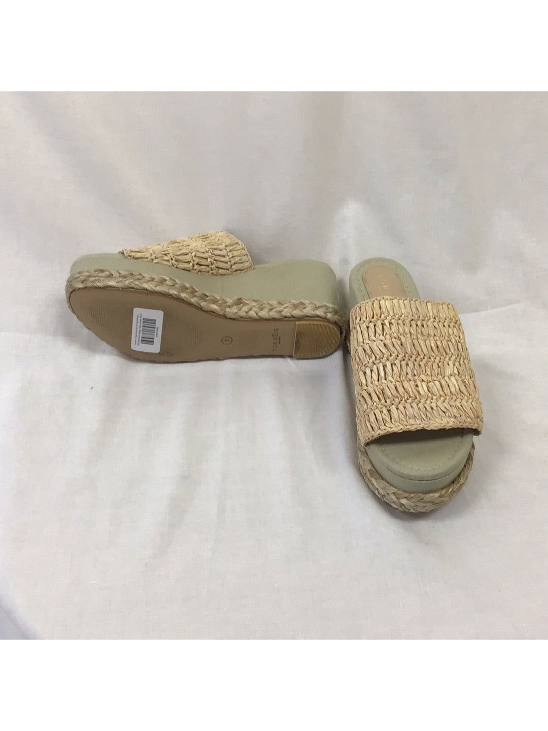 Women's Torgeis New York Tan Island Braided Woven Wedge Thong Sandals 8 - The Kennedy Collective Thrift - 