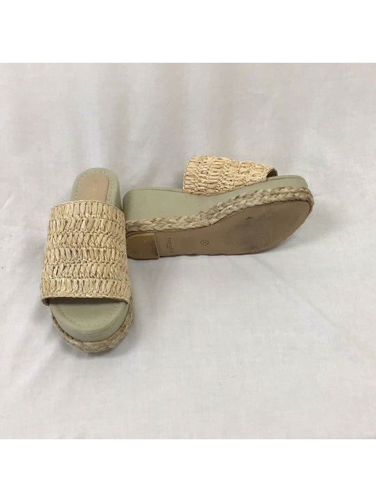 Women's Torgeis New York Tan Island Braided Woven Wedge Thong Sandals 8 - The Kennedy Collective Thrift - 