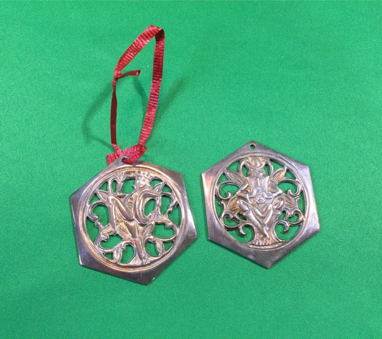 Reed & Barton Small Silverplate Lady And Man Christmas Ornaments