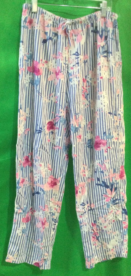 Unknown Brand Floral Blue and White Striped Pajama Pants - Size Medium - Ladies