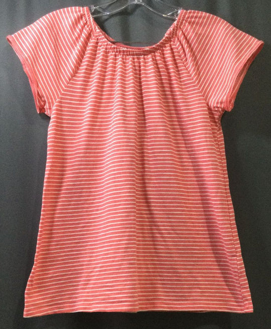 Cat & Jack Girl's Pink and White Striped T-Shirt - Size L (10-12)