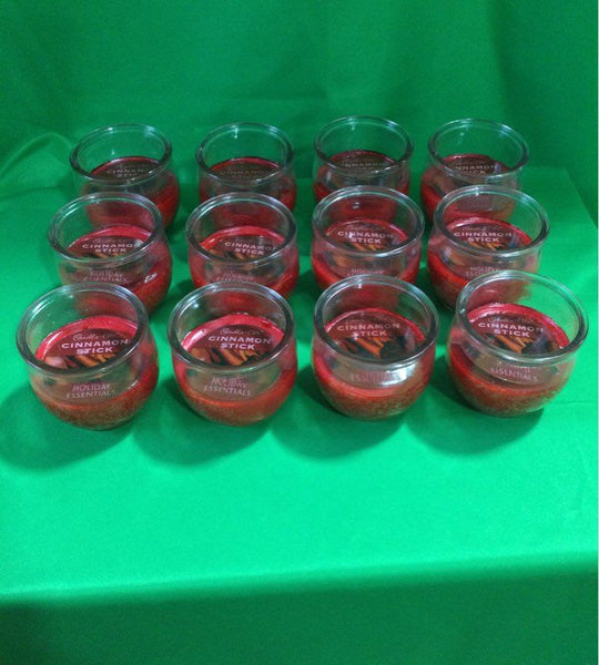 Candle-Lite Set of 12 Round Clear and Red Glass Candles