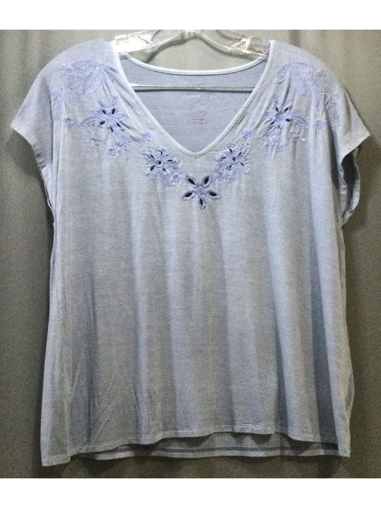 American Eagle Outfitters Blue Flower Print Trim Woman's T-Shirt Size S - Small