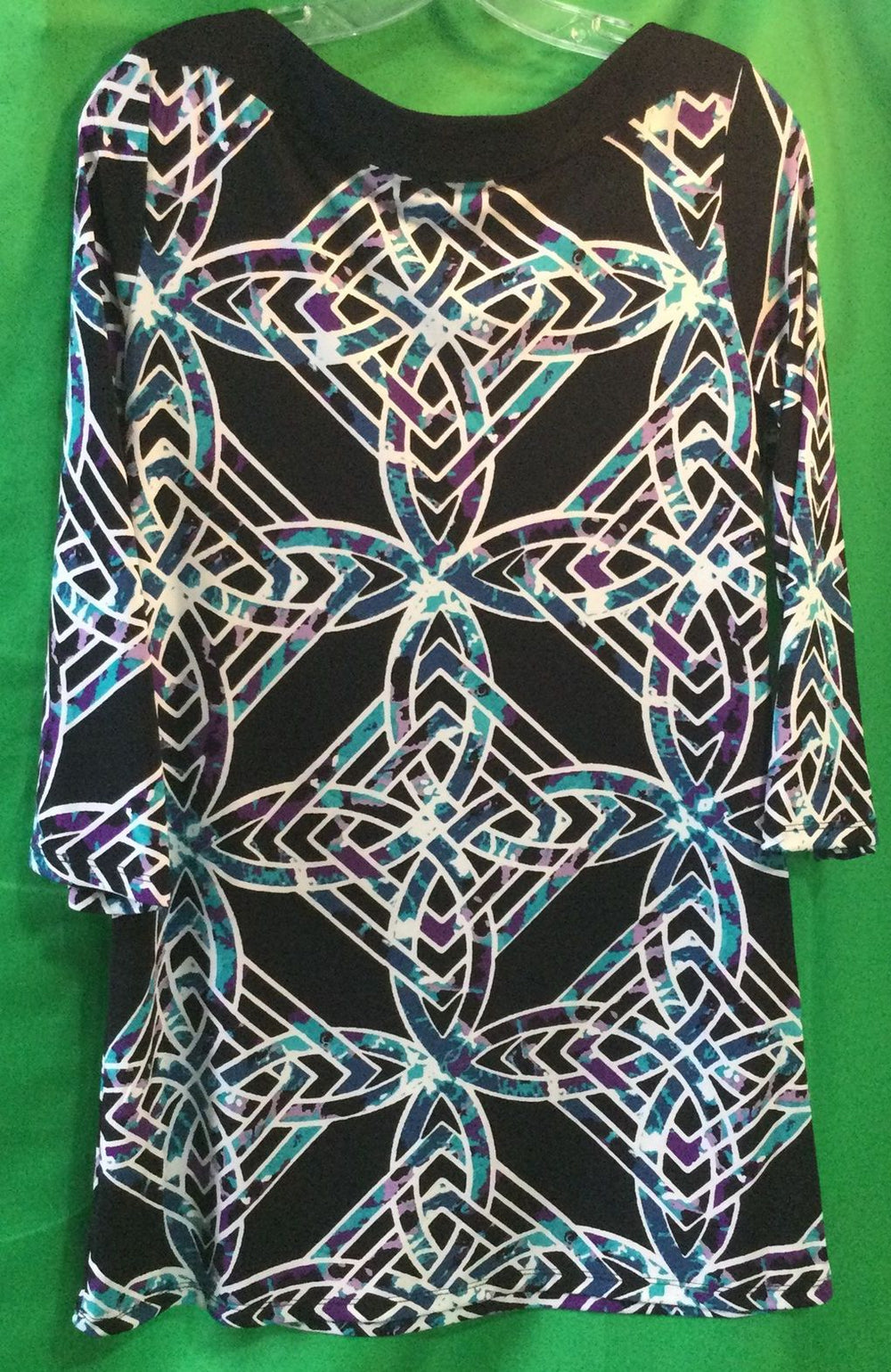 Style & Co. Black Multicolored Diamond Print Casual Dress - Size Small - Ladies