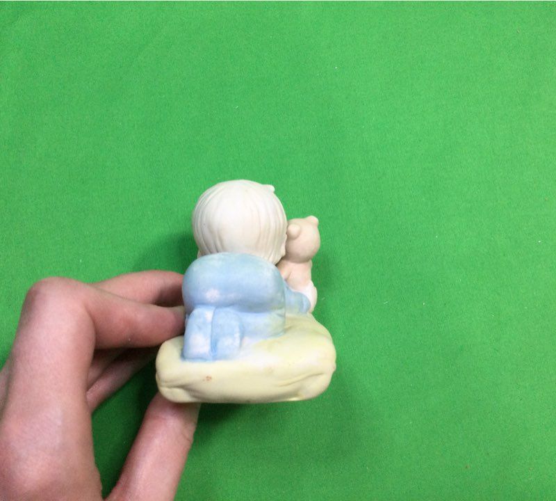 Blue And Cream Boy And Teddy Bear Figurine