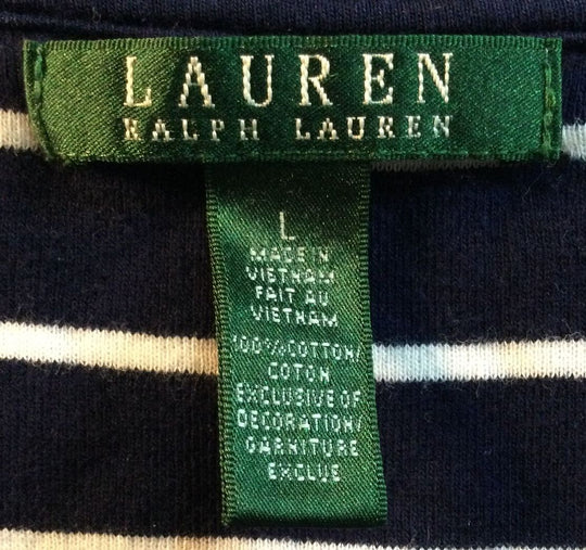 Lauren Ralph Lauren Blue & White Striped Cotton Long Sleeve Size Large - Ladies