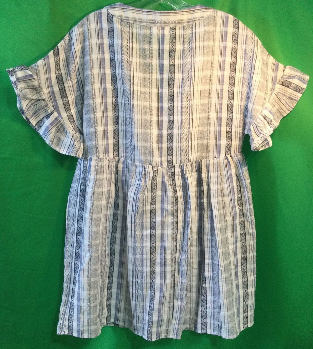 Vestique Blue and White Striped Ladies Formal Dress - Size Medium