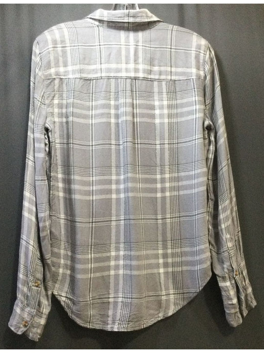 Abercrombie & Fitch Grey and White Check Button-Up Women's Long Sleeve - Size S