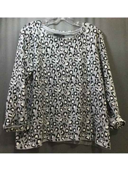 TAHARI Women's Grey and Black Cheetah Print Sweater Long Sleeve - Size XL