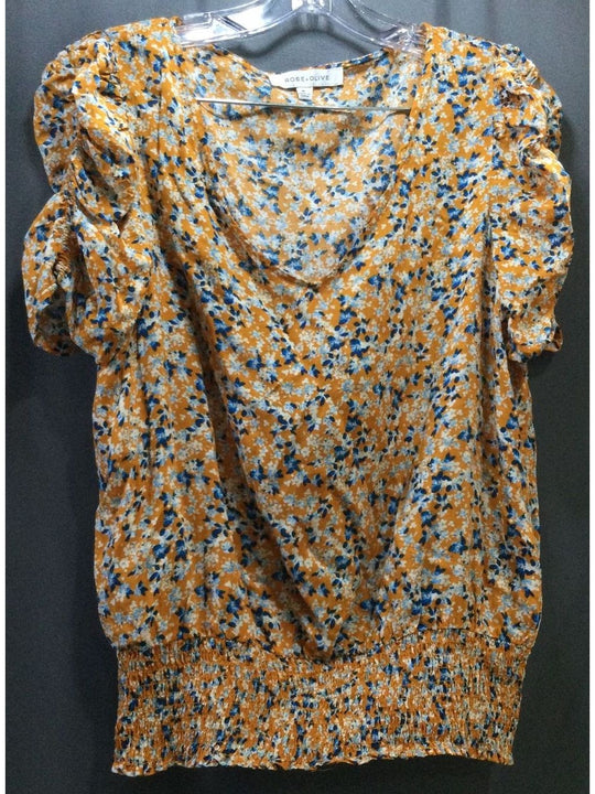 Rose + Olive Orange, Blue and White Floral Women's T-Shirt - Size M - Medium