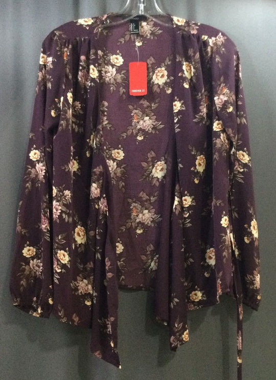 Forever 21 Plum/Purple & Cream Floral Long Sleeve - Size Small - Ladies