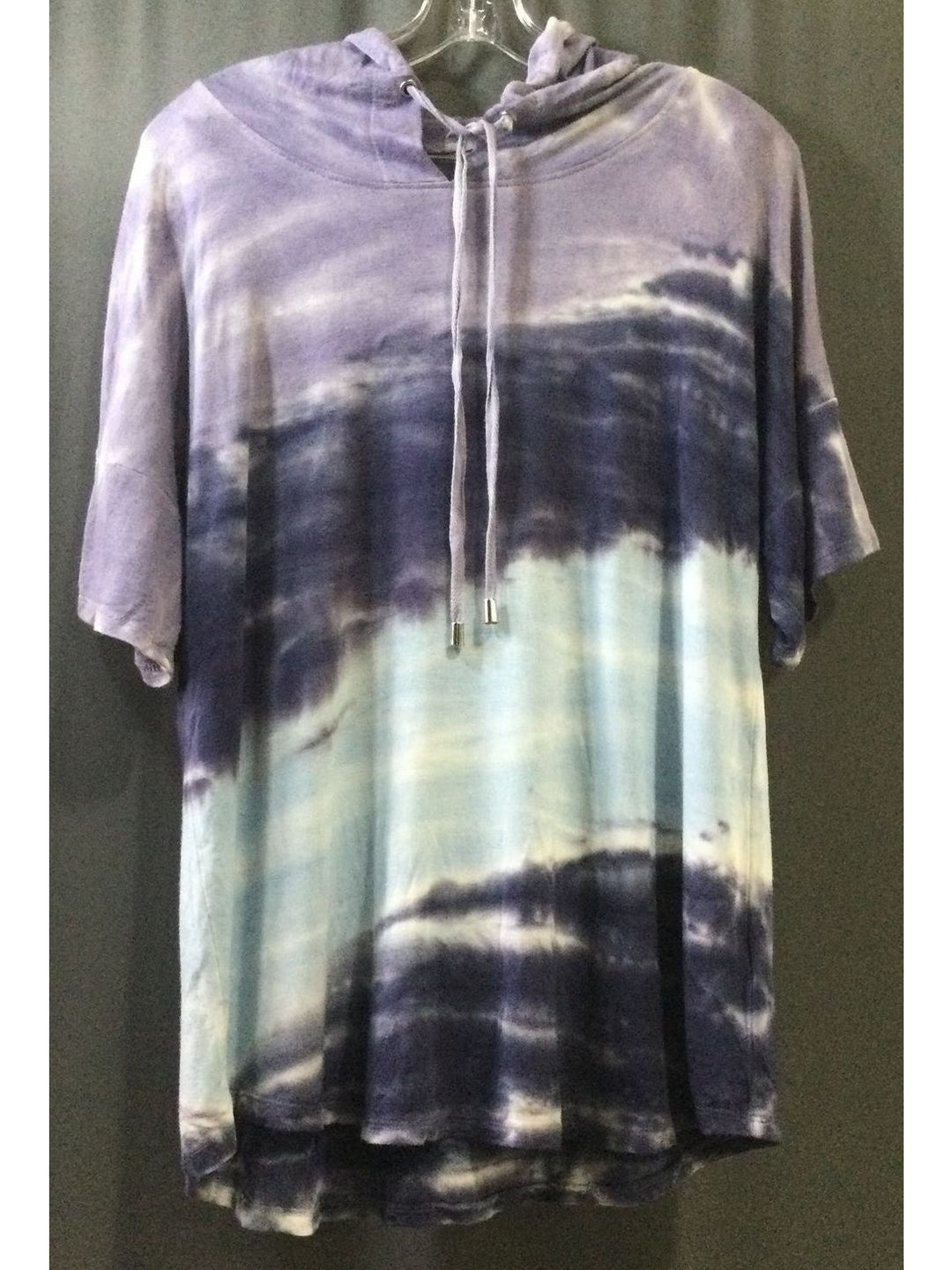 Women's Blue Tie-Dyed with Pullover Hood T-Shirt - Size Large