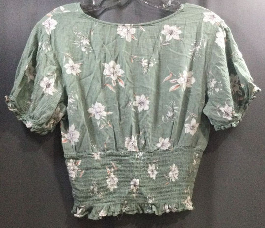 Paper Crane Green, White and Pink Floral Print T-Shirt - Size Large - Ladies