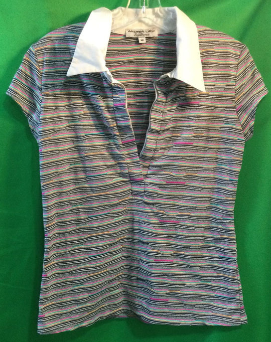 Andria Lieu by Signatures Pink Rainbow Striped T-Shirt Size Medium - Ladies