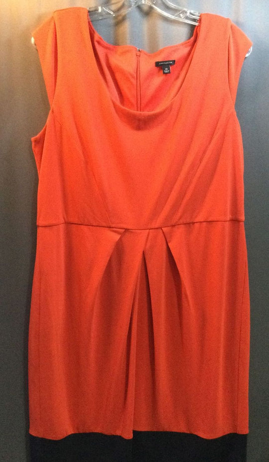 Ann Taylor Solid Orange and Navy Blue Hem Bottom Casual Dress Size 14 - Ladies