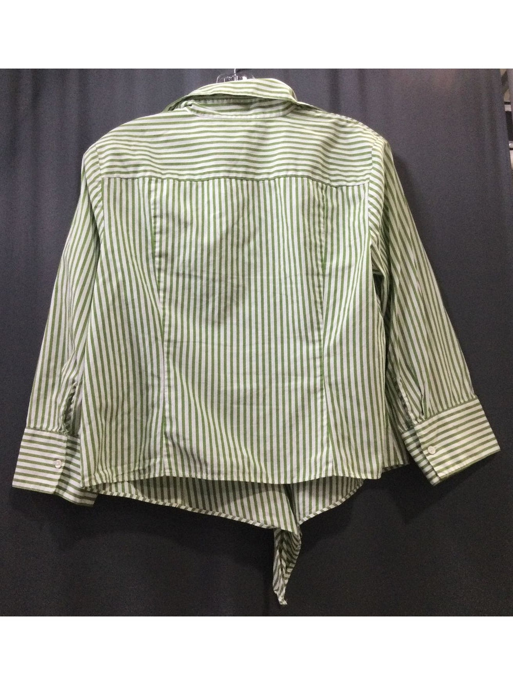 Ann Taylor Loft Buttoned Green and White Striped Women's Long Sleeve - Size 12