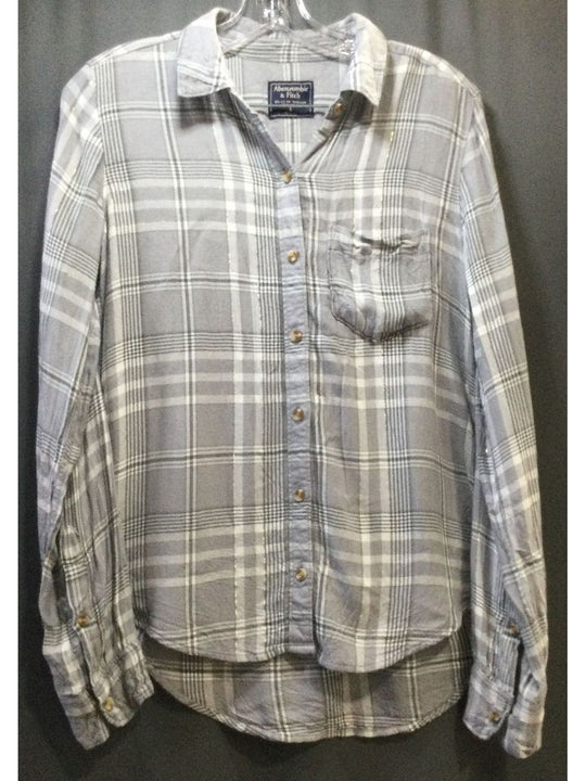 Abercrombie & Fitch Grey and White Check Button-Up Women's Long Sleeve - Size S