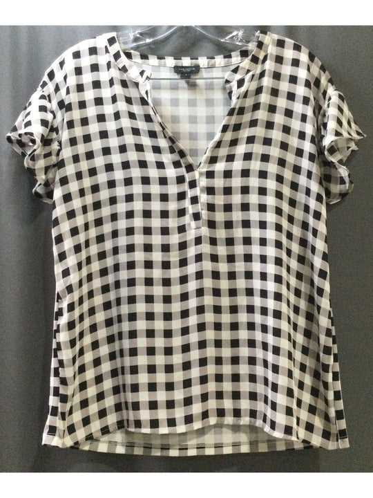 Ann Taylor Factory V-Neck Black and White Check T-Shirt - Size Small - Ladies