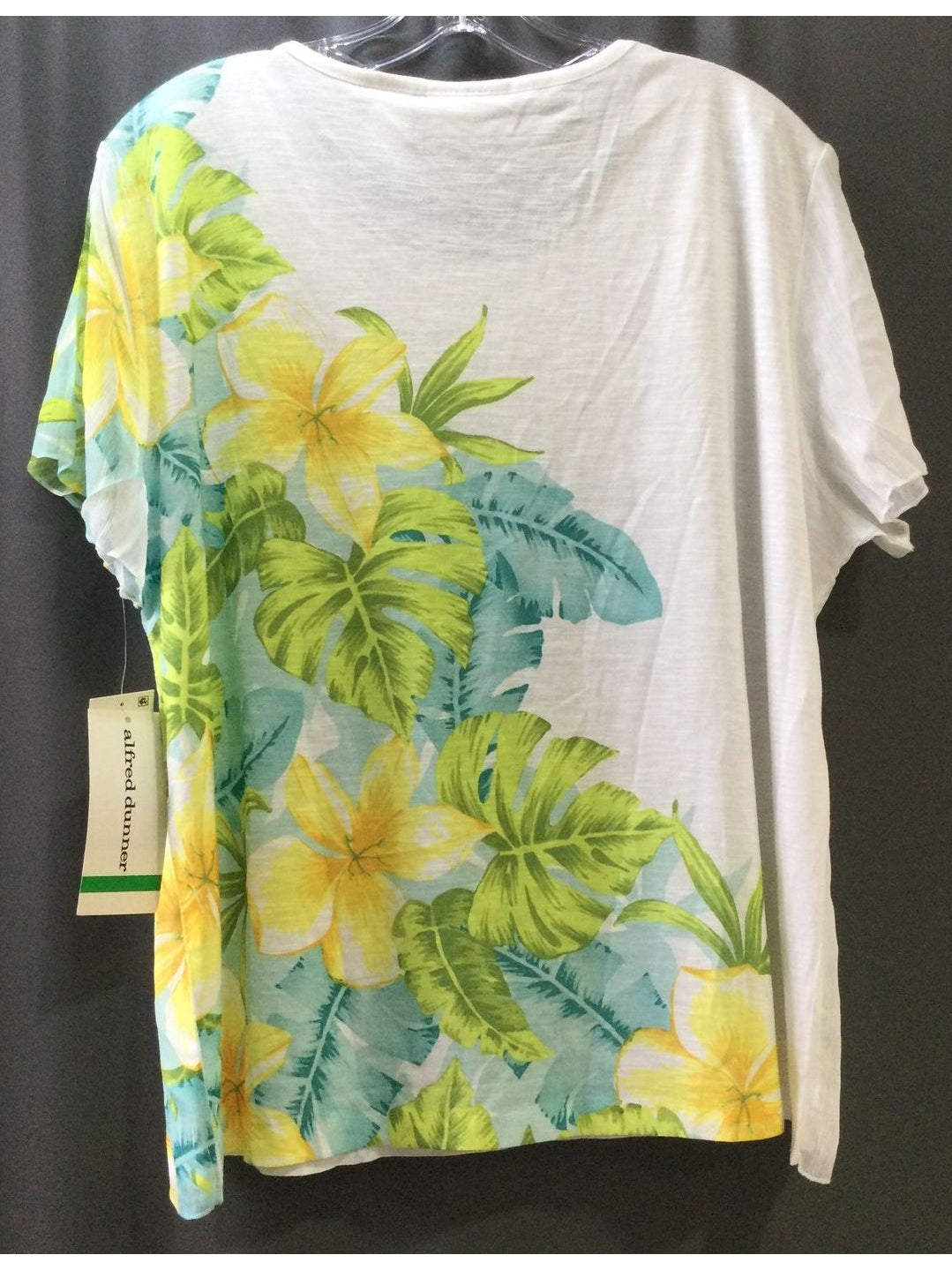 Alfred Dunner White, Green and Yellow Floral Print T-Shirt - Size Large - Ladies