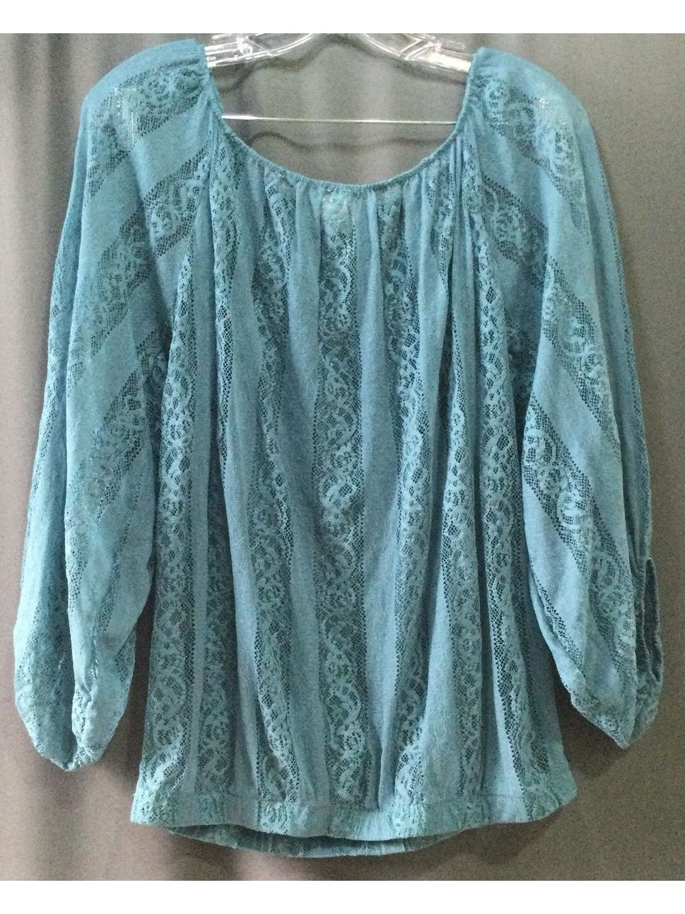 Poof! Blue Lace Blouse Women's Long Sleeve - Size M - Medium