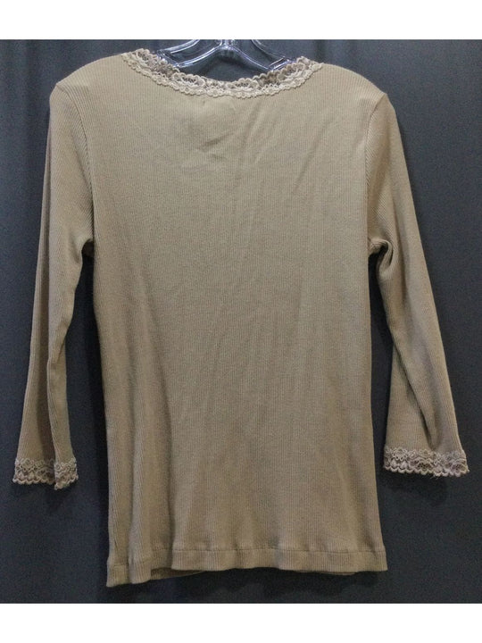 Chico's Light Brown Button-Up V-Neck Women's Long Sleeve - Size 1