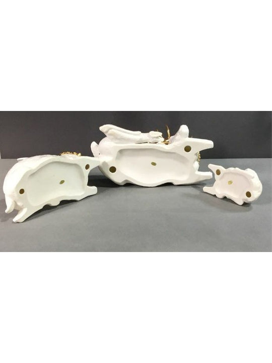 Porcelain White And Gold Three Piece Deer Family Decoration